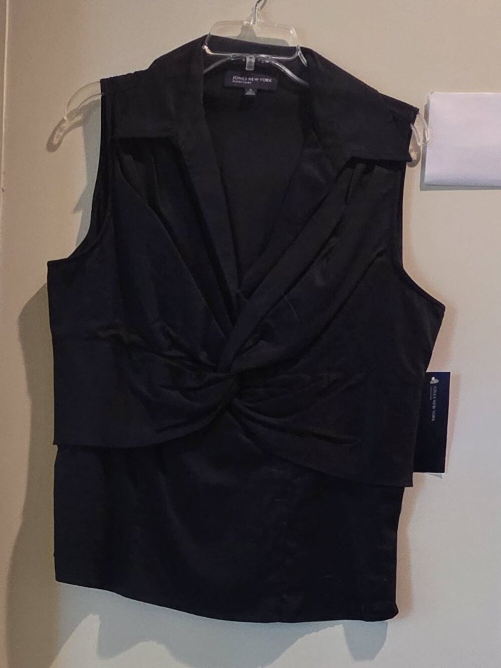 Jones New York Signature Twist Front Collar Top NWT Black XL